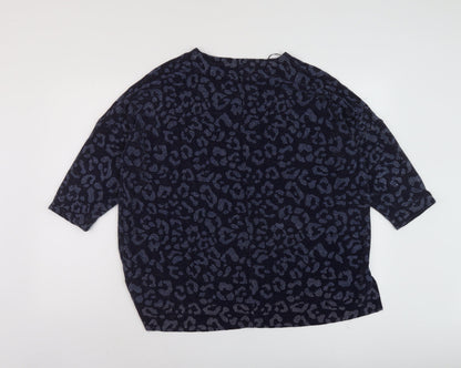 Marks & Spencer Womens Blue Animal Print Polyamide Basic Blouse Size 16 Round Neck