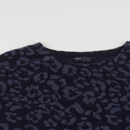 Marks & Spencer Womens Blue Animal Print Polyamide Basic Blouse Size 16 Round Neck