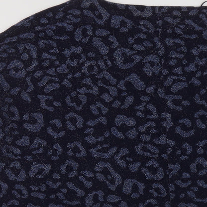 Marks & Spencer Womens Blue Animal Print Polyamide Basic Blouse Size 16 Round Neck