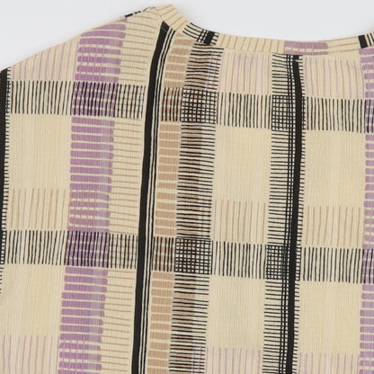 Marks & Spencer Womens Beige Plaid Polyester Basic T-Shirt Size 12 V-Neck