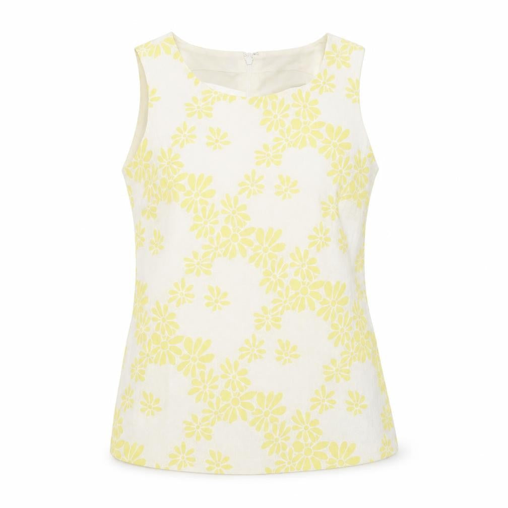 Marks & Spencer Womens White Floral Cotton Basic Tank Size 6 Round Neck