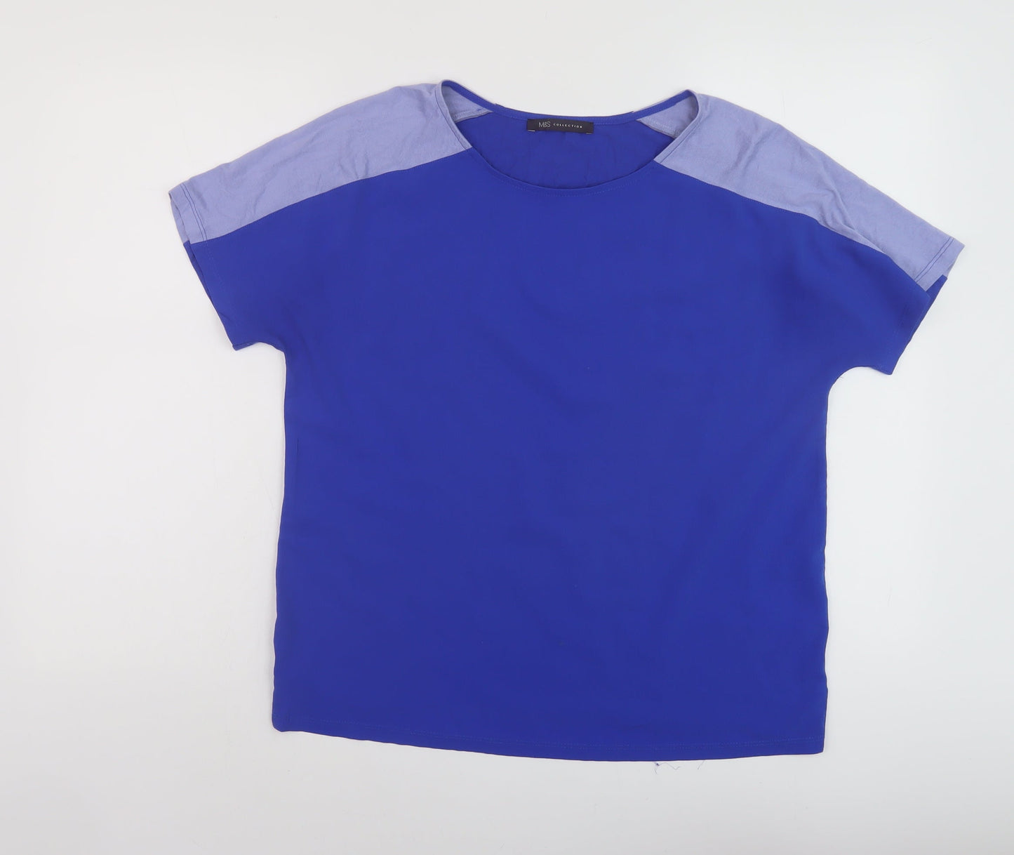 Marks and Spencer Womens Blue Viscose Basic T-Shirt Size 12 Round Neck