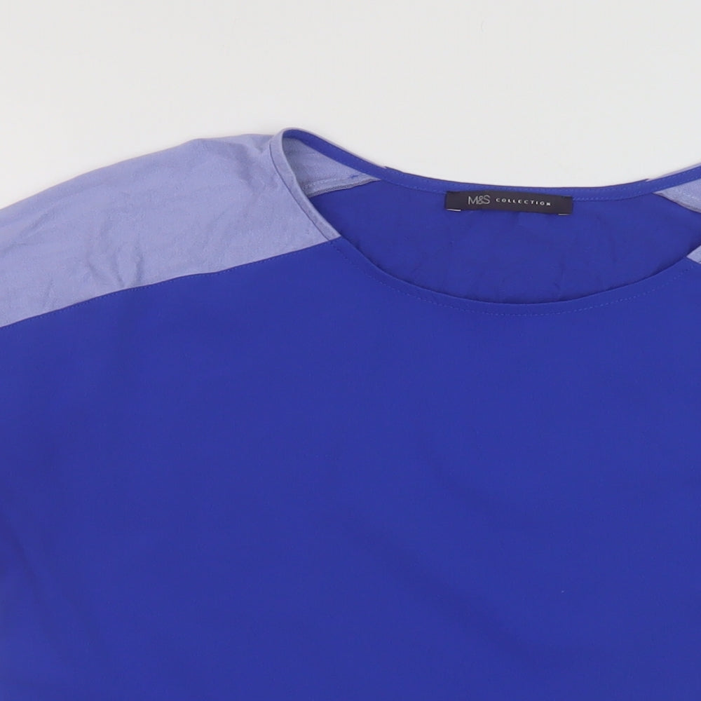 Marks and Spencer Womens Blue Viscose Basic T-Shirt Size 12 Round Neck