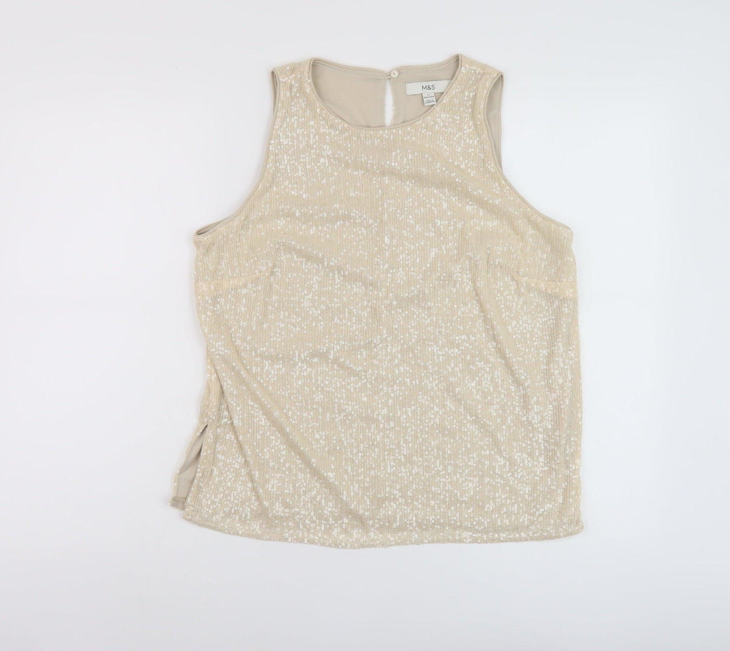 Marks and Spencer Womens Beige Polyester Basic Tank Size 12 Round Neck