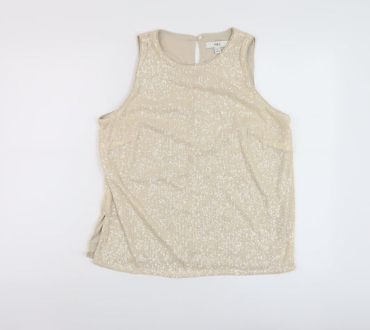Marks and Spencer Womens Beige Polyester Basic Tank Size 12 Round Neck