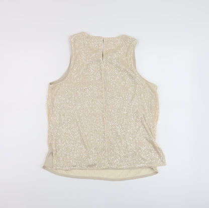 Marks & Spencer Womens Beige Polyester Basic Tank Size 12 Round Neck