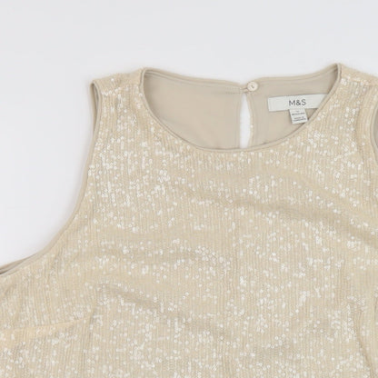 Marks & Spencer Womens Beige Polyester Basic Tank Size 12 Round Neck