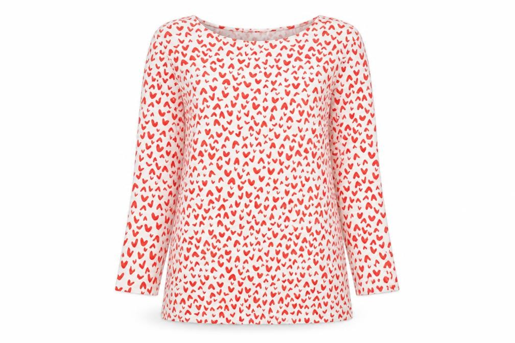 Marks & Spencer Womens Red Geometric Cotton Basic T-Shirt Size 10 Boat Neck - Hearts