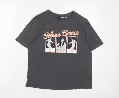 H&M Womens Grey Cotton Basic T-Shirt Size S Crew Neck - Selena Gomez