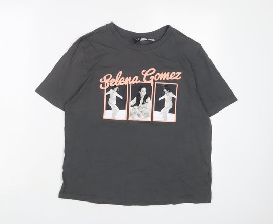 H&M Womens Grey Cotton Basic T-Shirt Size S Crew Neck - Selena Gomez