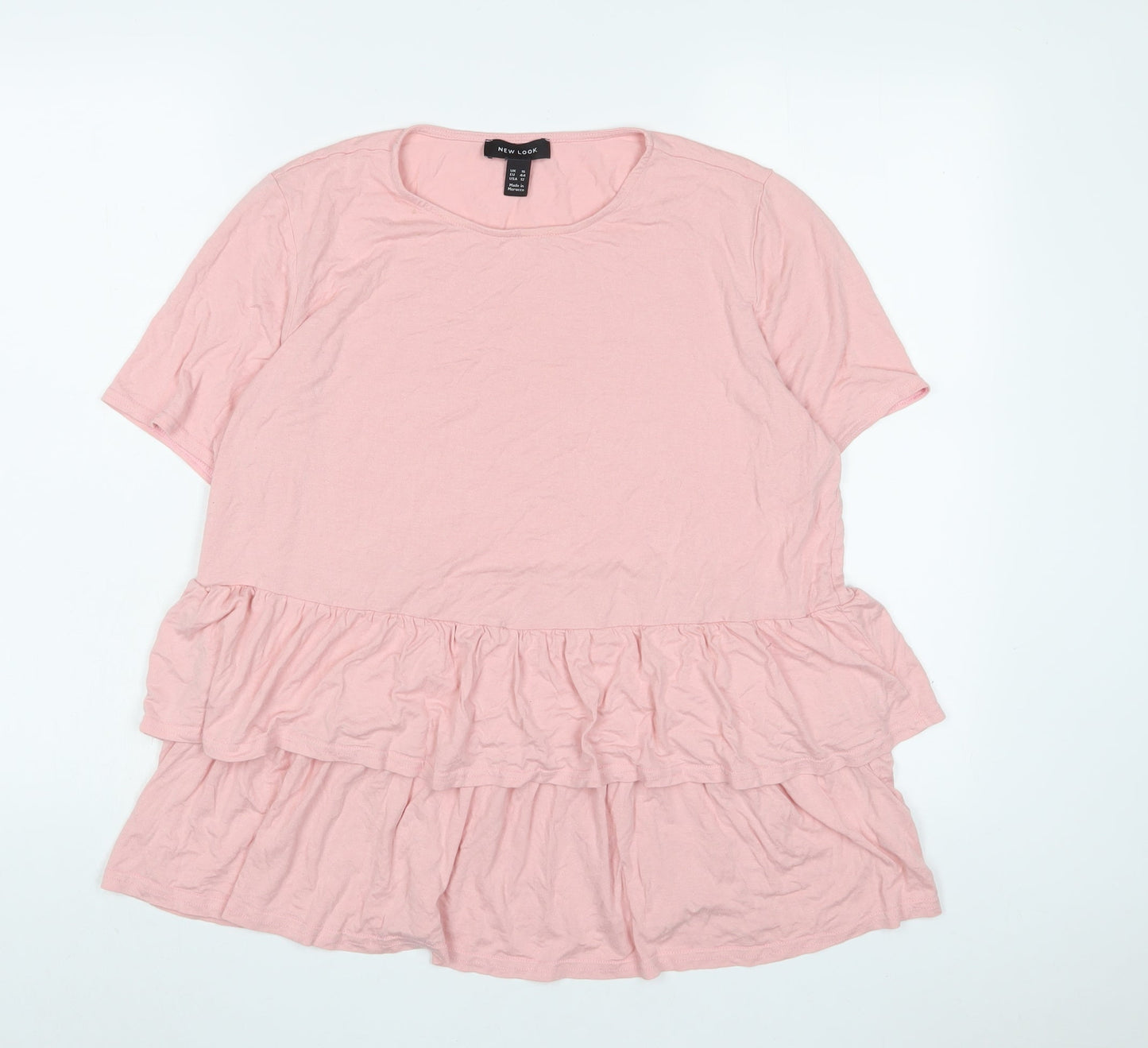 New Look Womens Pink Viscose Basic T-Shirt Size 16 Crew Neck