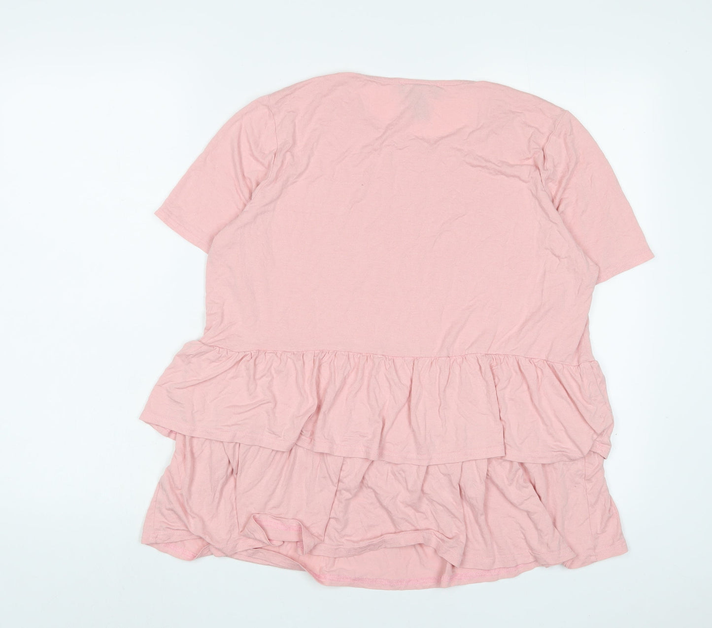 New Look Womens Pink Viscose Basic T-Shirt Size 16 Crew Neck