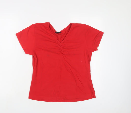 Giani Bernini Womens Red Herringbone Cotton Basic T-Shirt Size M V-Neck