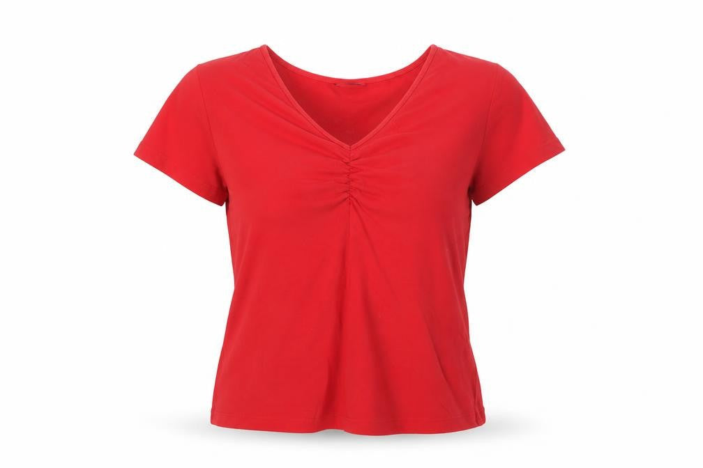 Giani Bernini Womens Red Herringbone Cotton Basic T-Shirt Size M V-Neck