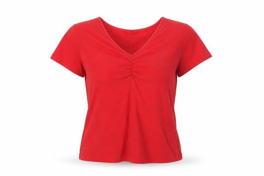 Giani Bernini Womens Red Herringbone Cotton Basic T-Shirt Size M V-Neck