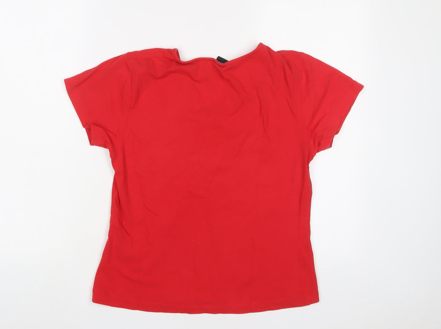 Giani Bernini Womens Red Herringbone Cotton Basic T-Shirt Size M V-Neck
