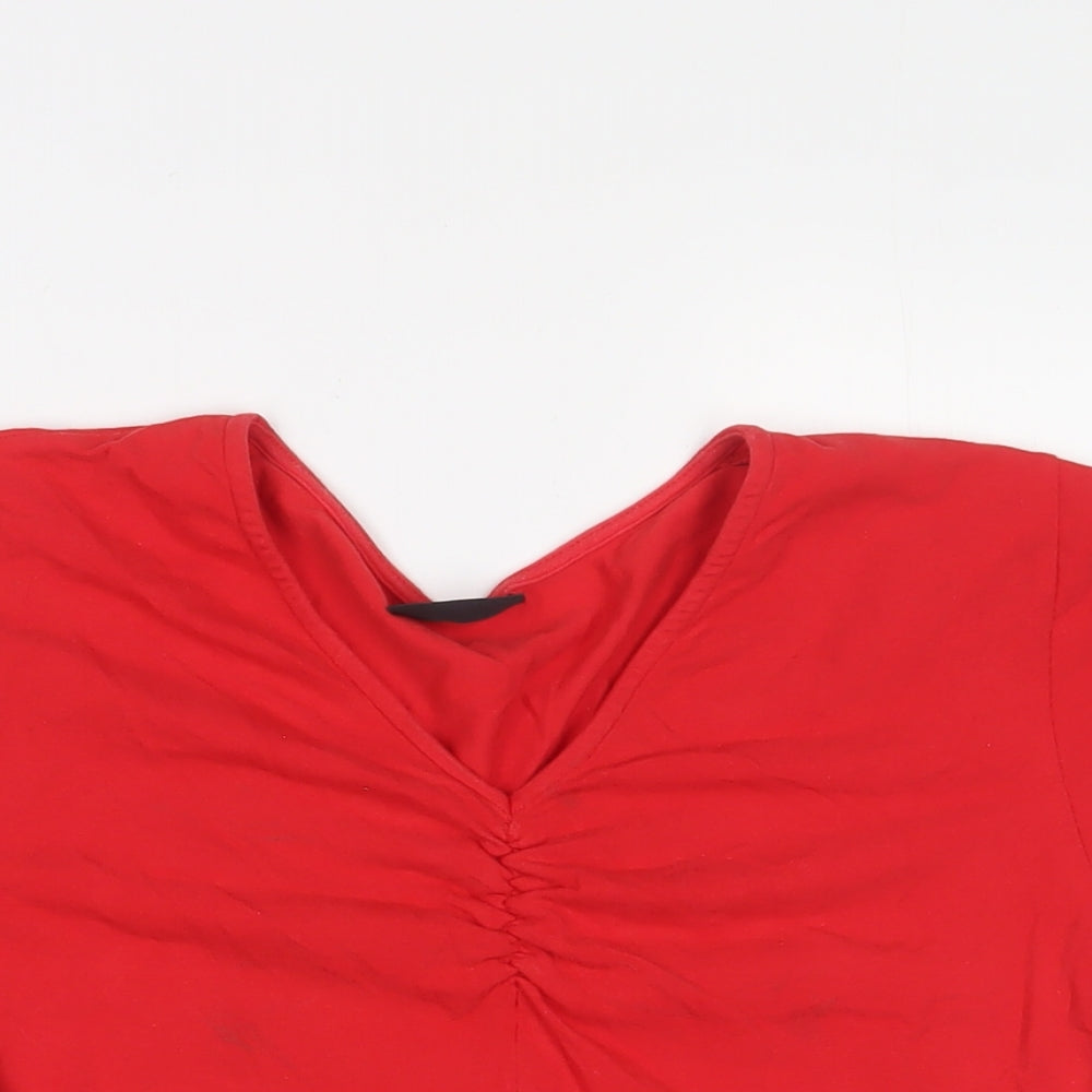 Giani Bernini Womens Red Herringbone Cotton Basic T-Shirt Size M V-Neck