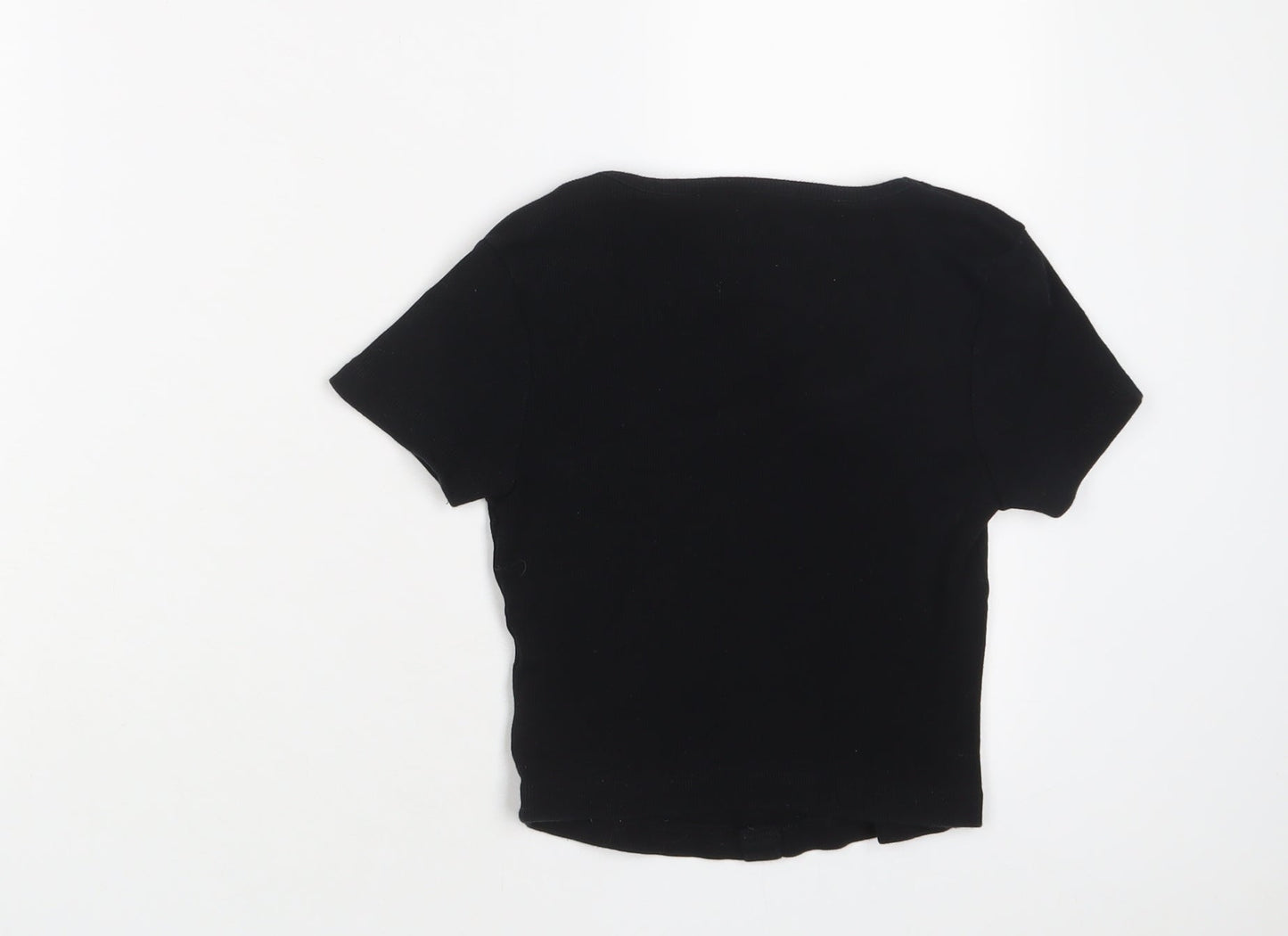 ASOS Womens Black Cotton Basic T-Shirt Size 8 Scoop Neck - Buttons