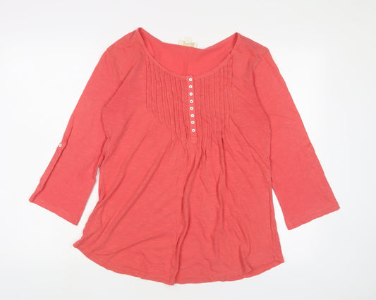 Pomodoro Womens Pink Cotton Basic T-Shirt Size 10 Scoop Neck - Pleated, Buttons