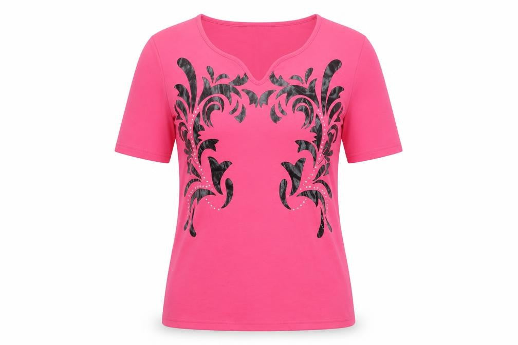 Casamia Womens Pink Polyester Basic T-Shirt Size S V-Neck