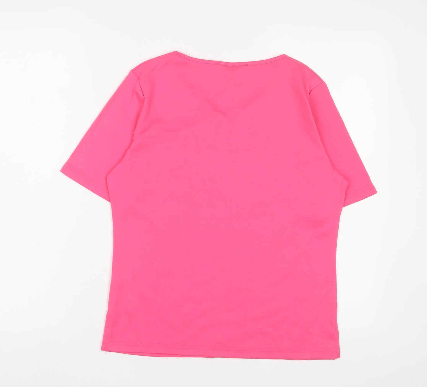 Casamia Womens Pink Polyester Basic T-Shirt Size S V-Neck