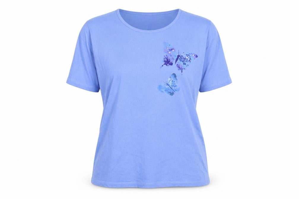 Anne De Lancay Womens Blue Cotton Basic T-Shirt Size 14 Crew Neck - 14/16