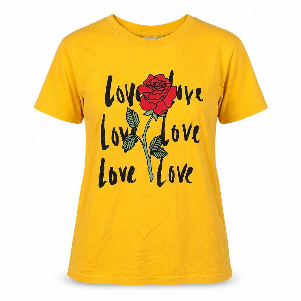 H&M Womens Yellow Cotton Basic T-Shirt Size S Crew Neck