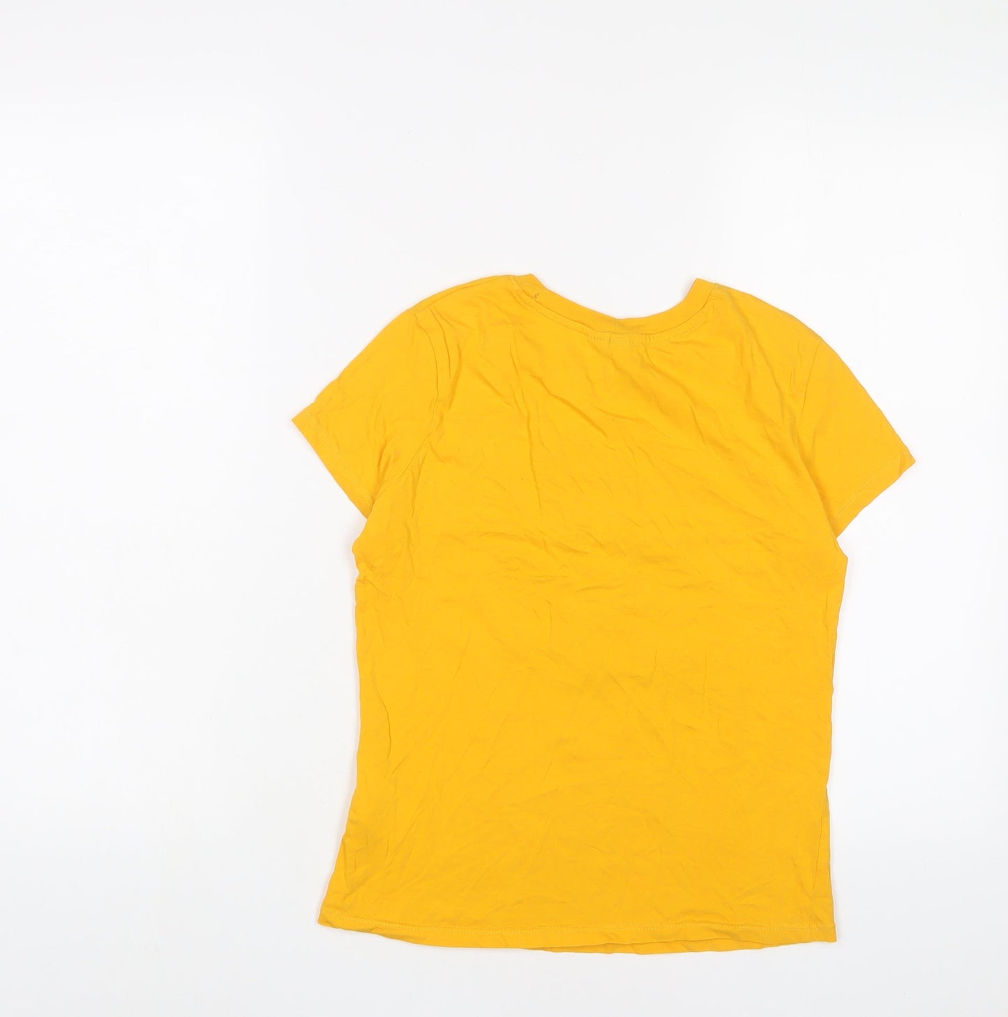 H&M Womens Yellow Cotton Basic T-Shirt Size S Crew Neck