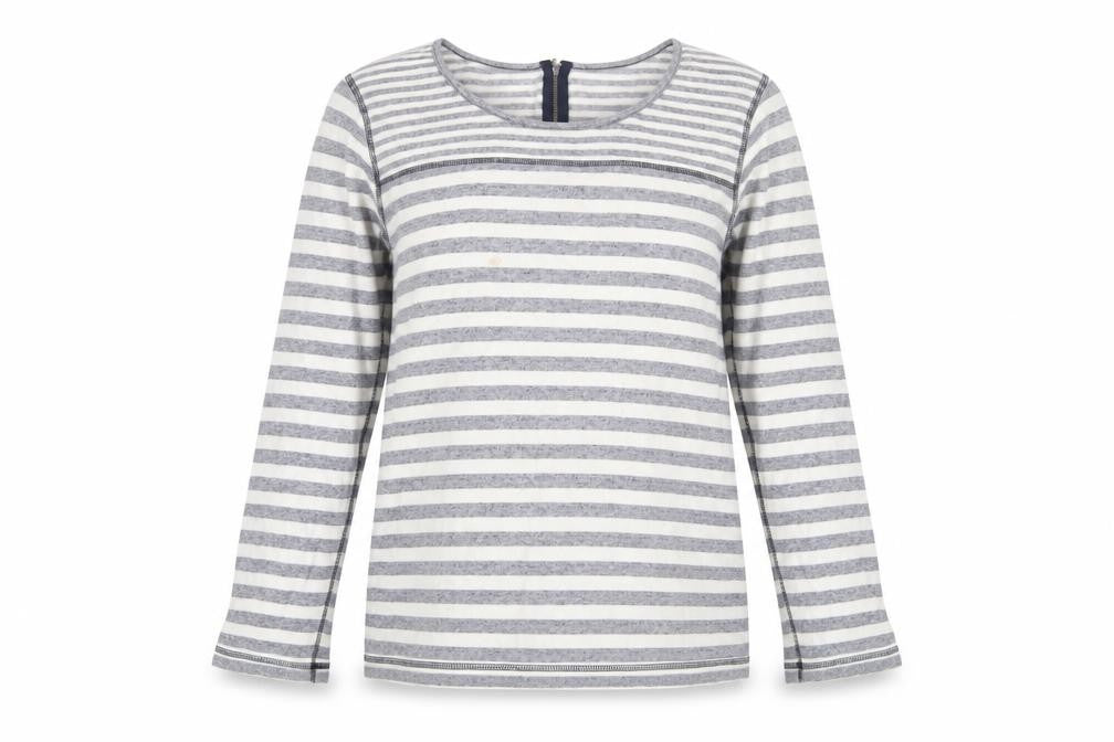 Paraphase Womens Blue Striped Cotton Basic T-Shirt Size L Scoop Neck