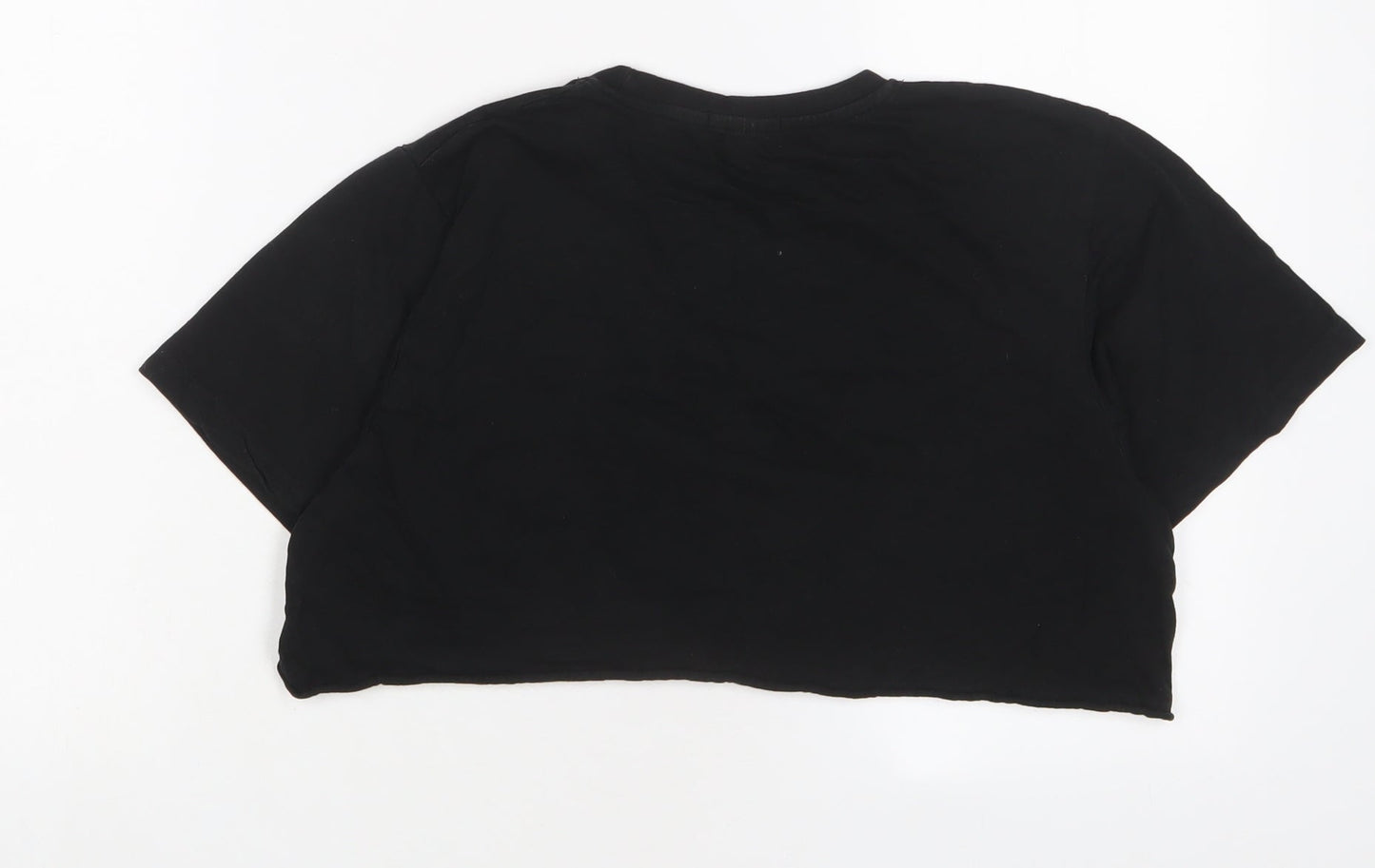PRETTYLITTLETHING Womens Black Cotton Cropped T-Shirt Size S Crew Neck - Los Angeles