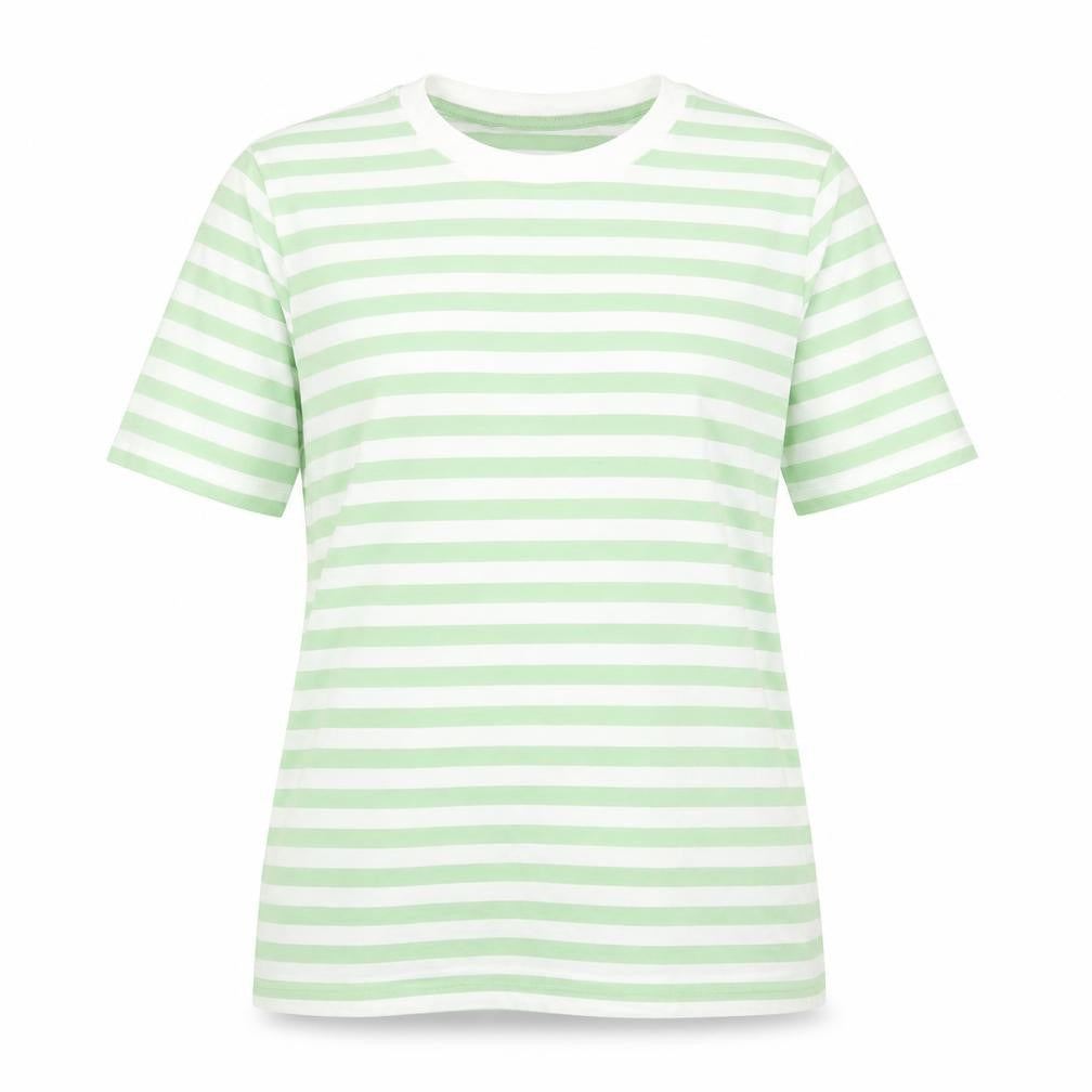 Pieces Womens Green Striped Cotton Basic T-Shirt Size M Crew Neck