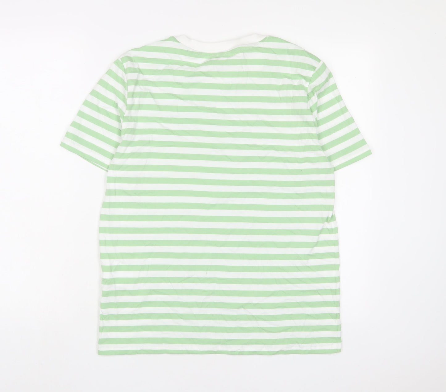 Pieces Womens Green Striped Cotton Basic T-Shirt Size M Crew Neck