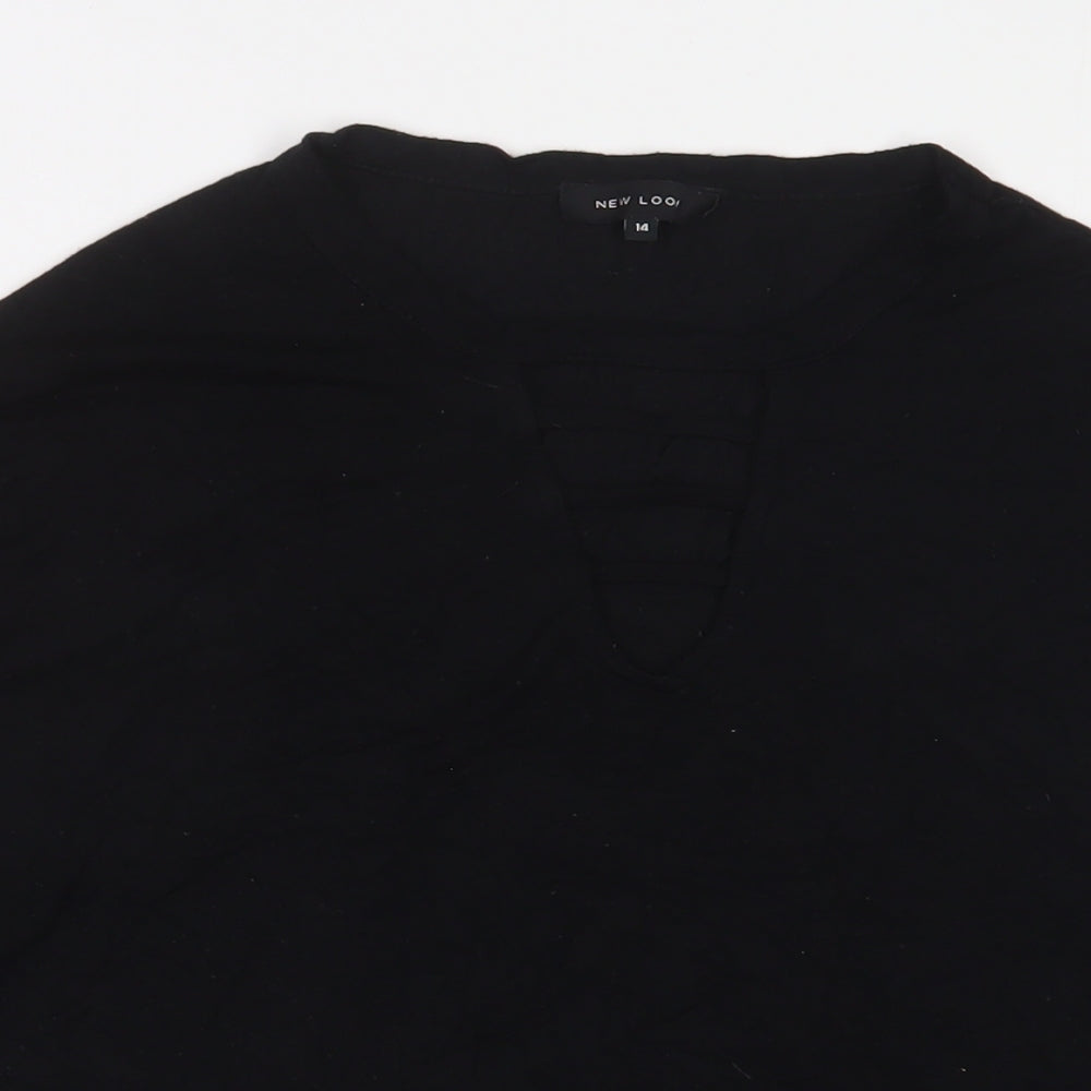New Look Womens Black Viscose Basic T-Shirt Size 14 V-Neck - Keyhole neck