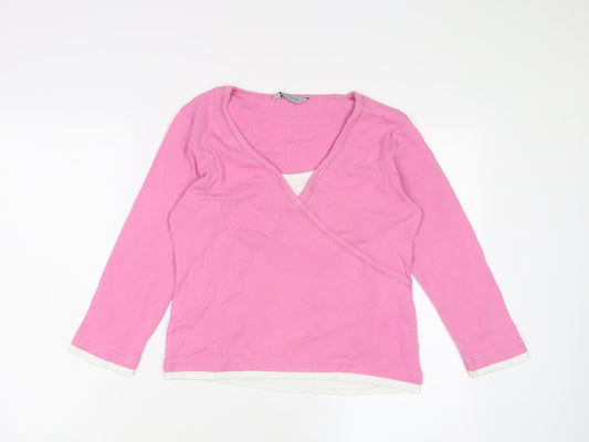 Opal mSyone Womens Pink Cotton Basic T-Shirt Size 14 V-Neck