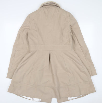 Back view of Dorothy Perkins women’s beige overcoat coat, size UK 12, button