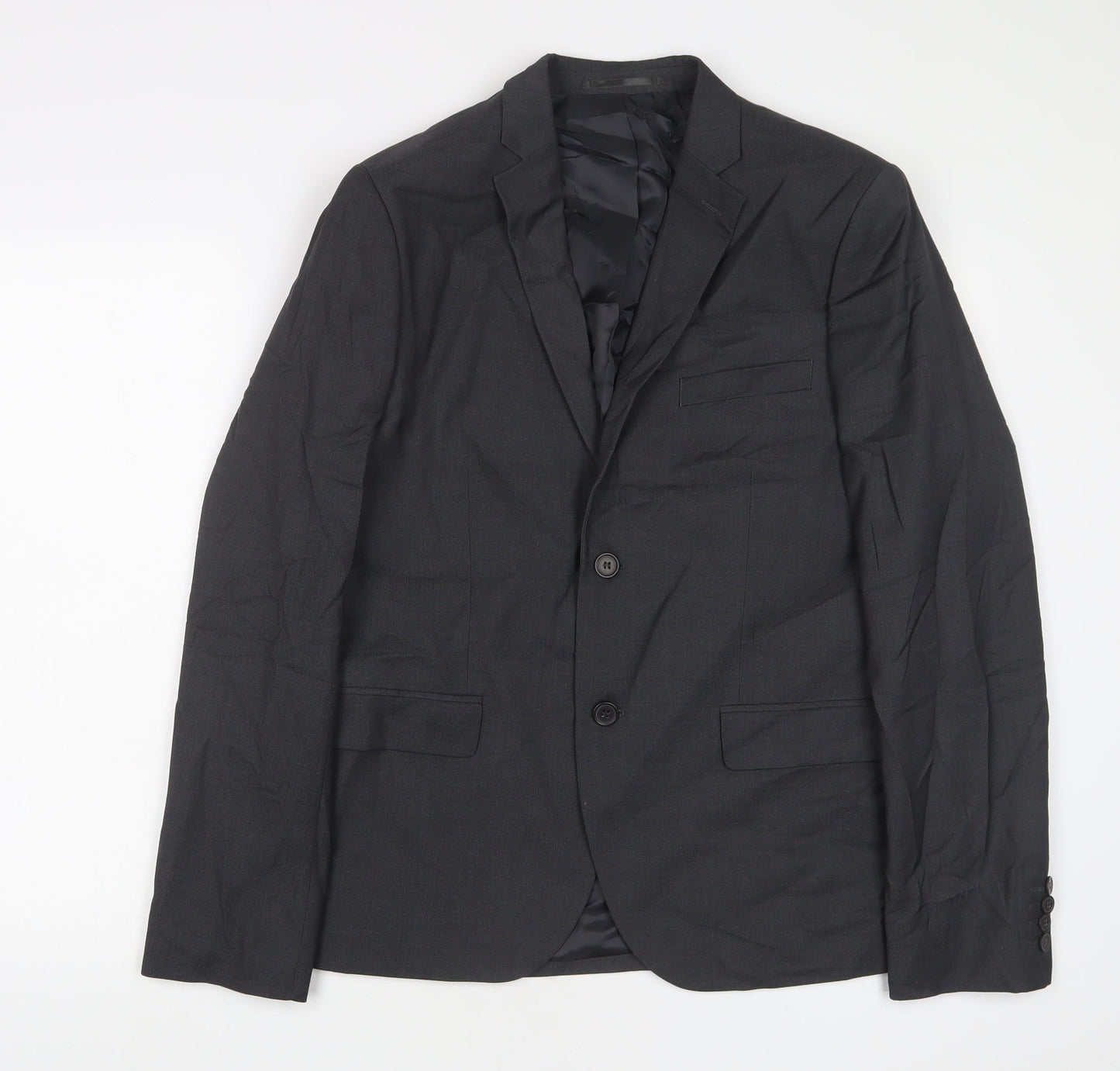 H&M Mens Grey Polyester Jacket Suit Jacket Size 40 Regular