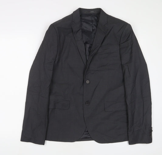 H&M Mens Grey Polyester Jacket Suit Jacket Size 40 Regular