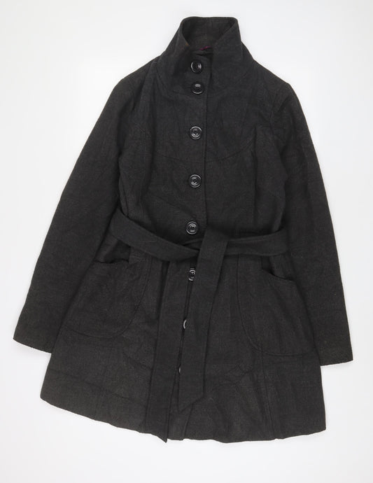 Miso Womens Grey Overcoat Coat Size 14 Button - Belted