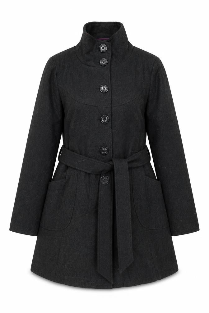 Miso Womens Grey Overcoat Coat Size 14 Button - Belted