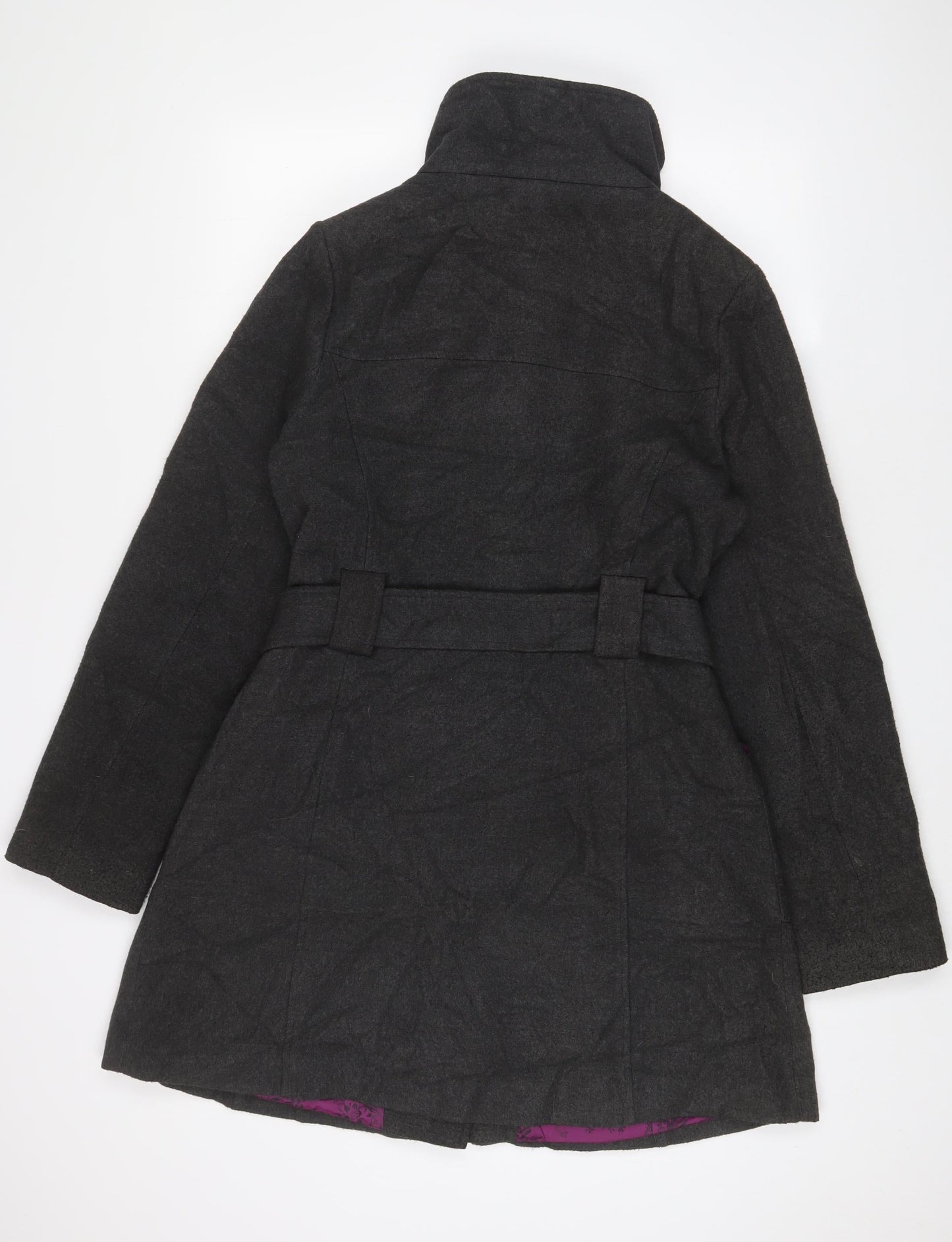 Miso Womens Grey Overcoat Coat Size 14 Button - Belted
