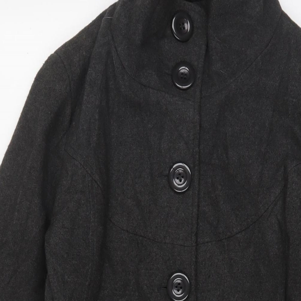 Miso Womens Grey Overcoat Coat Size 14 Button - Belted
