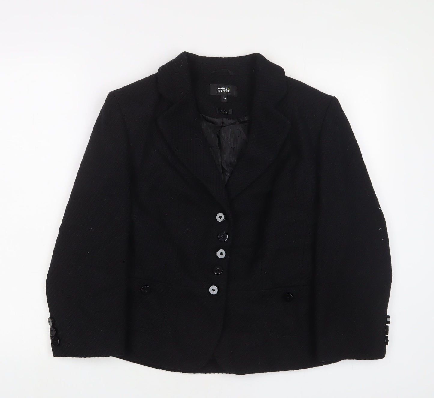 Marks and Spencer Womens Black Jacket Blazer Size 14 Button