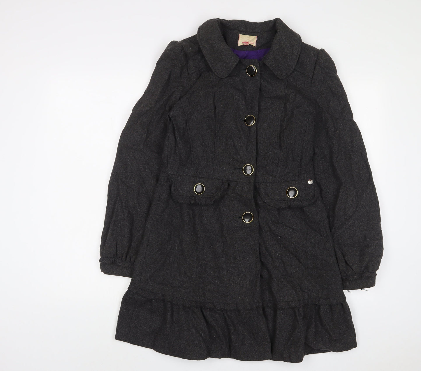Miso Womens Grey Overcoat Coat Size 10 Button