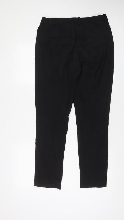 H&M Womens Black Polyester Trousers Size 10 L30 in Regular Hook & Eye