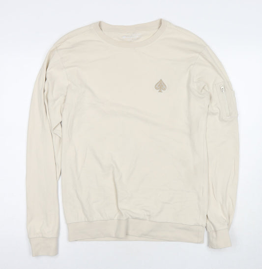Acevestiti Womens Beige Cotton Pullover Sweatshirt Size S Pullover
