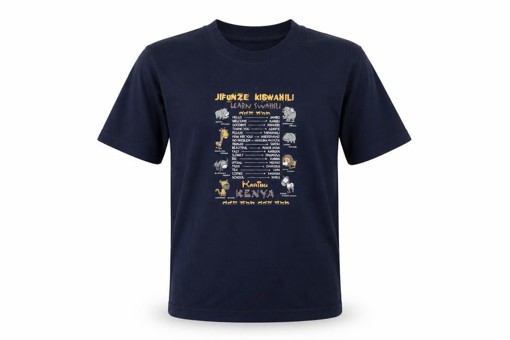 Punch Boys Blue Cotton Basic T-Shirt Size 12 Years Round Neck Pullover - Jungle Animals Text