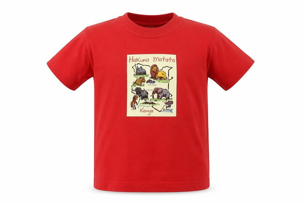 Airborne Boys Red Cotton Basic T-Shirt Size 4-5 Years Round Neck Pullover - Hakuna Matata