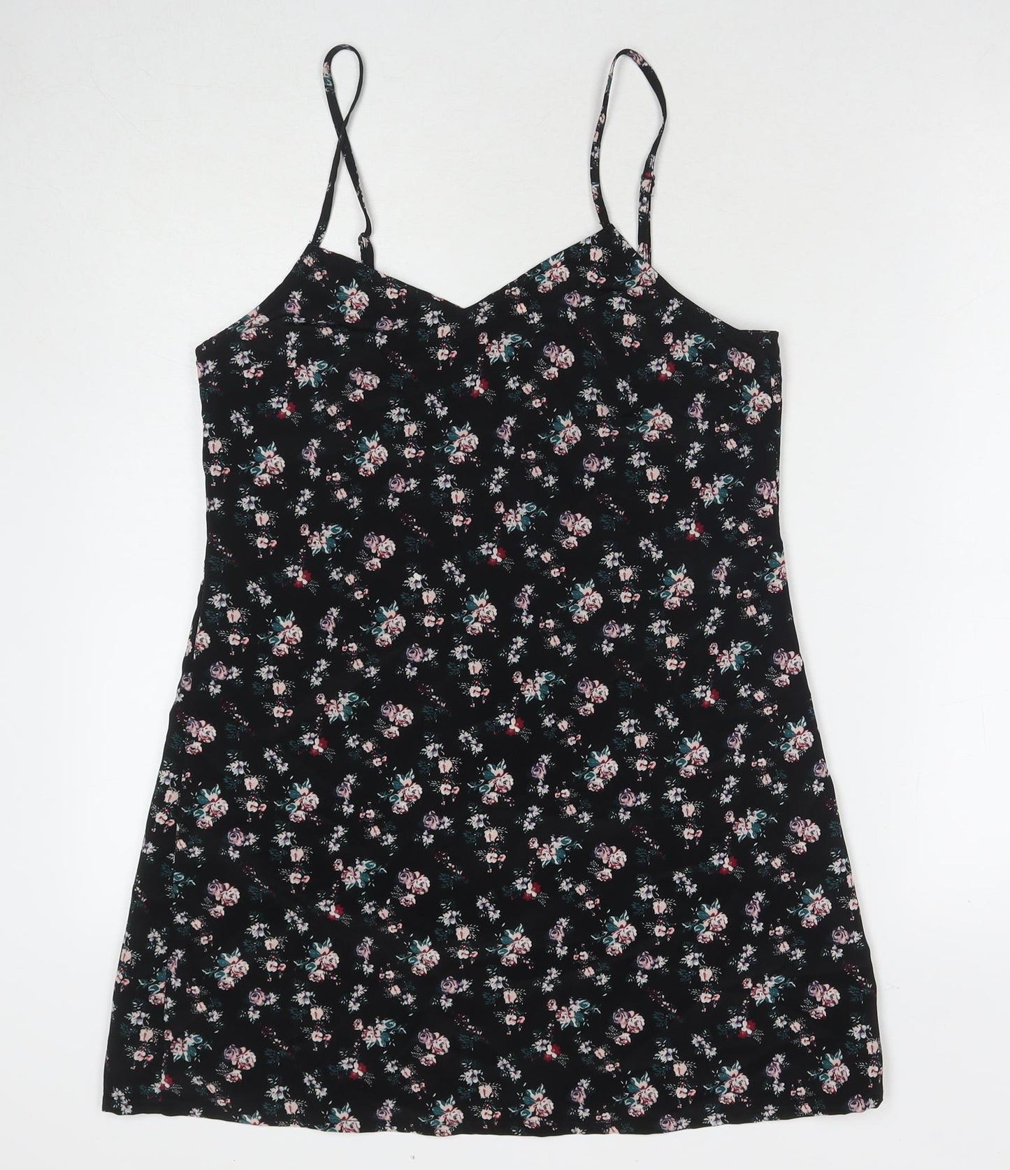 Divided by H&M Womens Black Floral Polyester Tank Dress Size 10 V-Neck Pullover