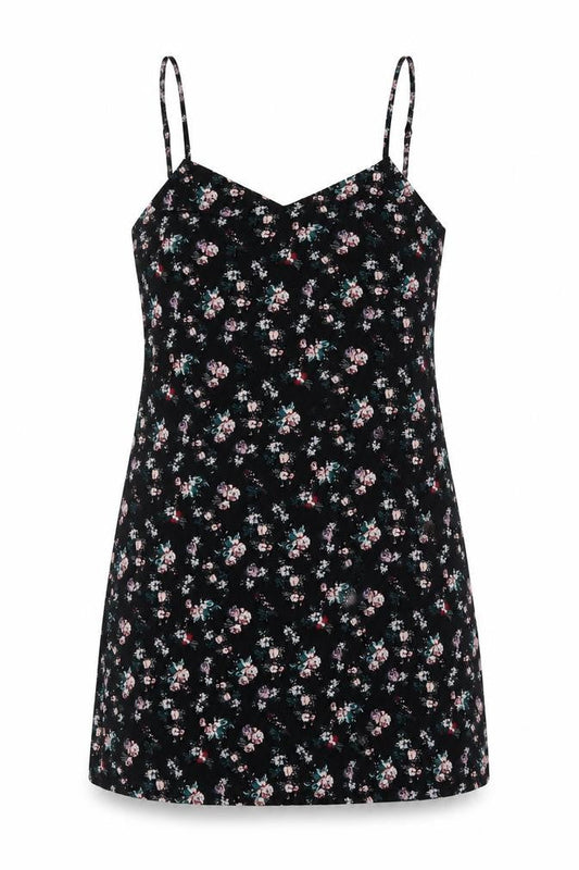 Divided by H&M Womens Black Floral Polyester Tank Dress Size 10 V-Neck Pullover