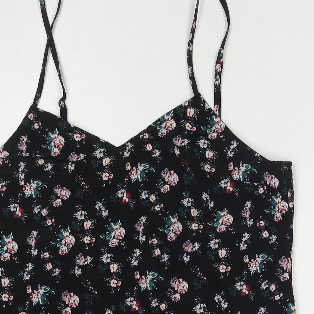 Divided by H&M Womens Black Floral Polyester Tank Dress Size 10 V-Neck Pullover